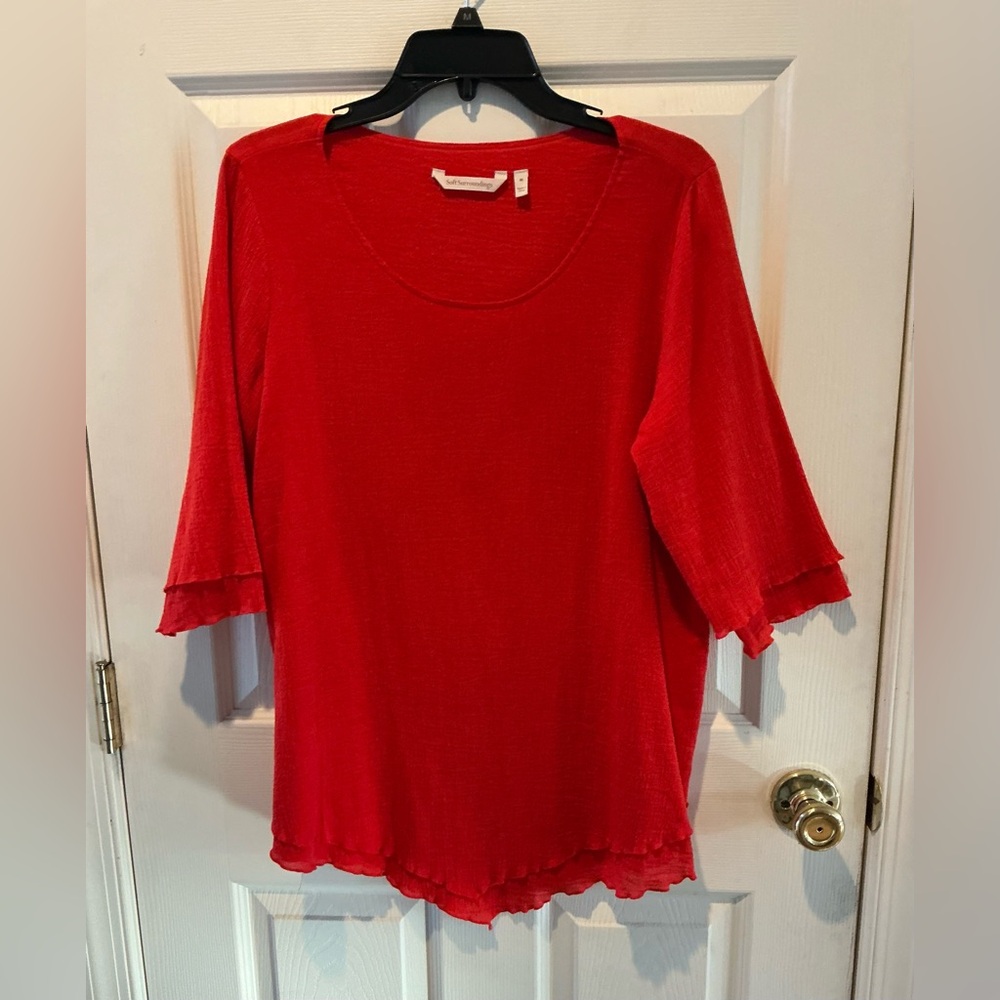 Soft Surroundings Siesta Key Tropical Red Gauze Cotton Tunic Woman Size Medium